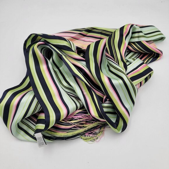 Striped 100% Silk Scarf With Fringe By Talbots Multicolor Stripes - Picture 5 of 11